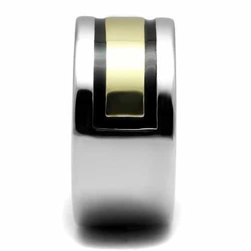 Stainless Steel Two Tone Gold Silver Black Stripe Wide Band Ring view 7