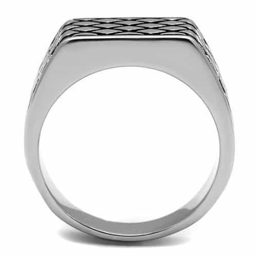 Stainless Steel Silver Polished Cross Hatch Lattice Wide Ring view 5