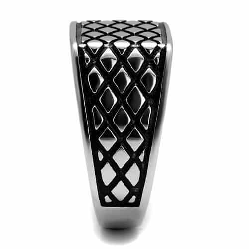 Stainless Steel Silver Polished Cross Hatch Lattice Wide Ring view 7