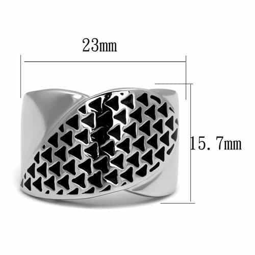 Stainless Steel Polished Black Triangle Pattern Dome Signet Ring view 3