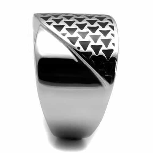 Stainless Steel Polished Black Triangle Pattern Dome Signet Ring view 9