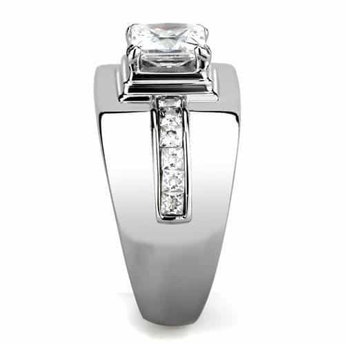 Stainless Steel CZ Princess Cut Square Halo Pave Ring view 7