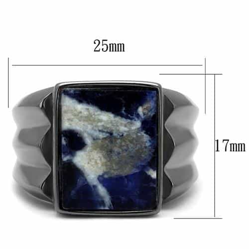 Stainless Steel Dark Gunmetal Sodalite Blue Stone Square Ring view 3