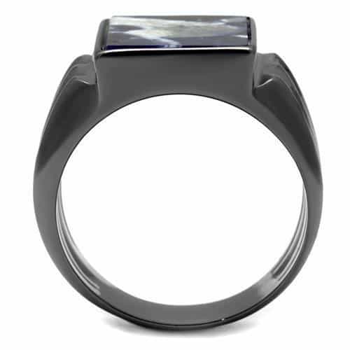 Stainless Steel Dark Gunmetal Sodalite Blue Stone Square Ring view 5