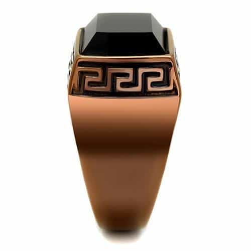Stainless Steel Coffee Brown IP Black Onyx Emerald Cut Greek Ring view 7