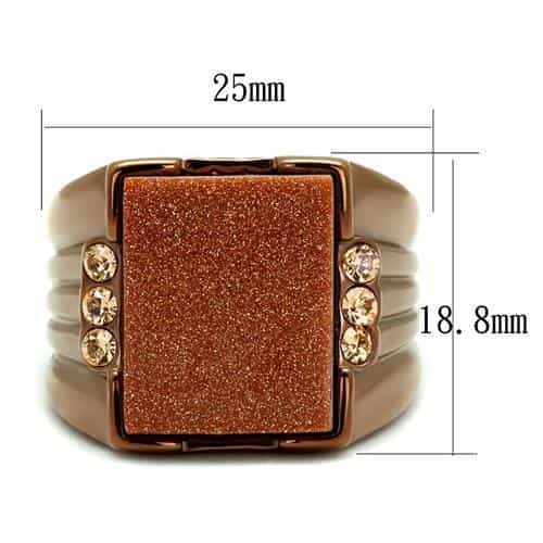 Stainless Steel Coffee Brown IP Rose Goldstone Square CZ Ring view 3