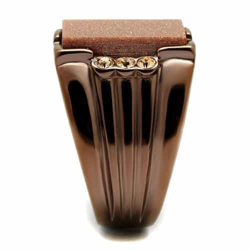 Stainless Steel Coffee Brown IP Rose Goldstone Square CZ Ring view 7