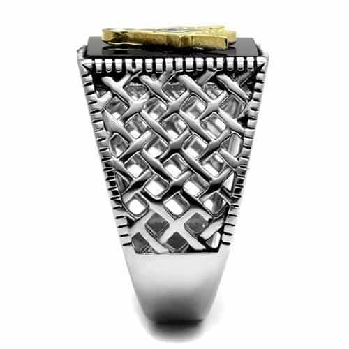 Stainless Steel Antiqued Silver Black Onyx Enamel Masonic Ring view 7