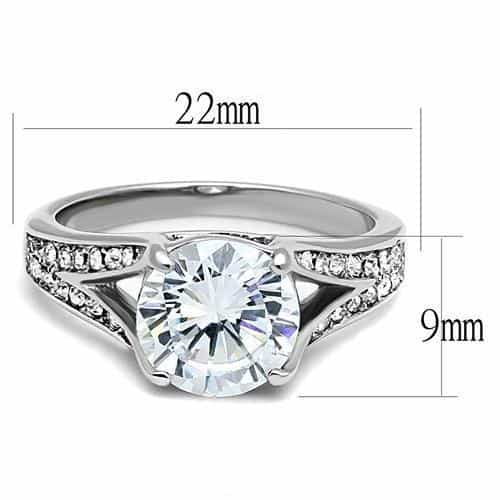 Stainless Steel CZ Round Solitaire Pave Split Shank Ring TK3020 view 3