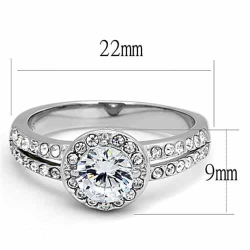 Stainless Steel CZ Round Halo Pave Classic Ring view 3