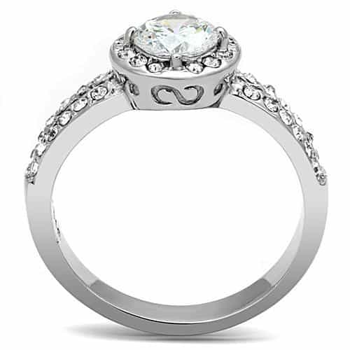 Stainless Steel CZ Round Halo Pave Classic Ring view 5
