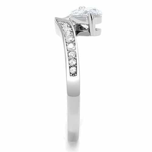 Stainless Steel CZ Marquise Pave Bypass Solitaire Ring view 7