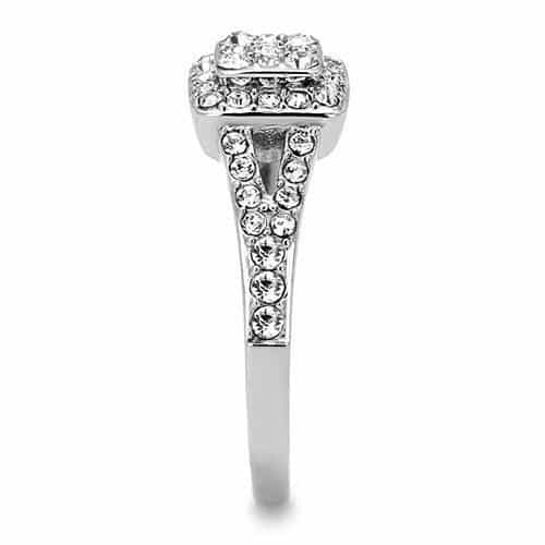 Stainless Steel CZ Cushion Cut Halo Pave Ring view 7