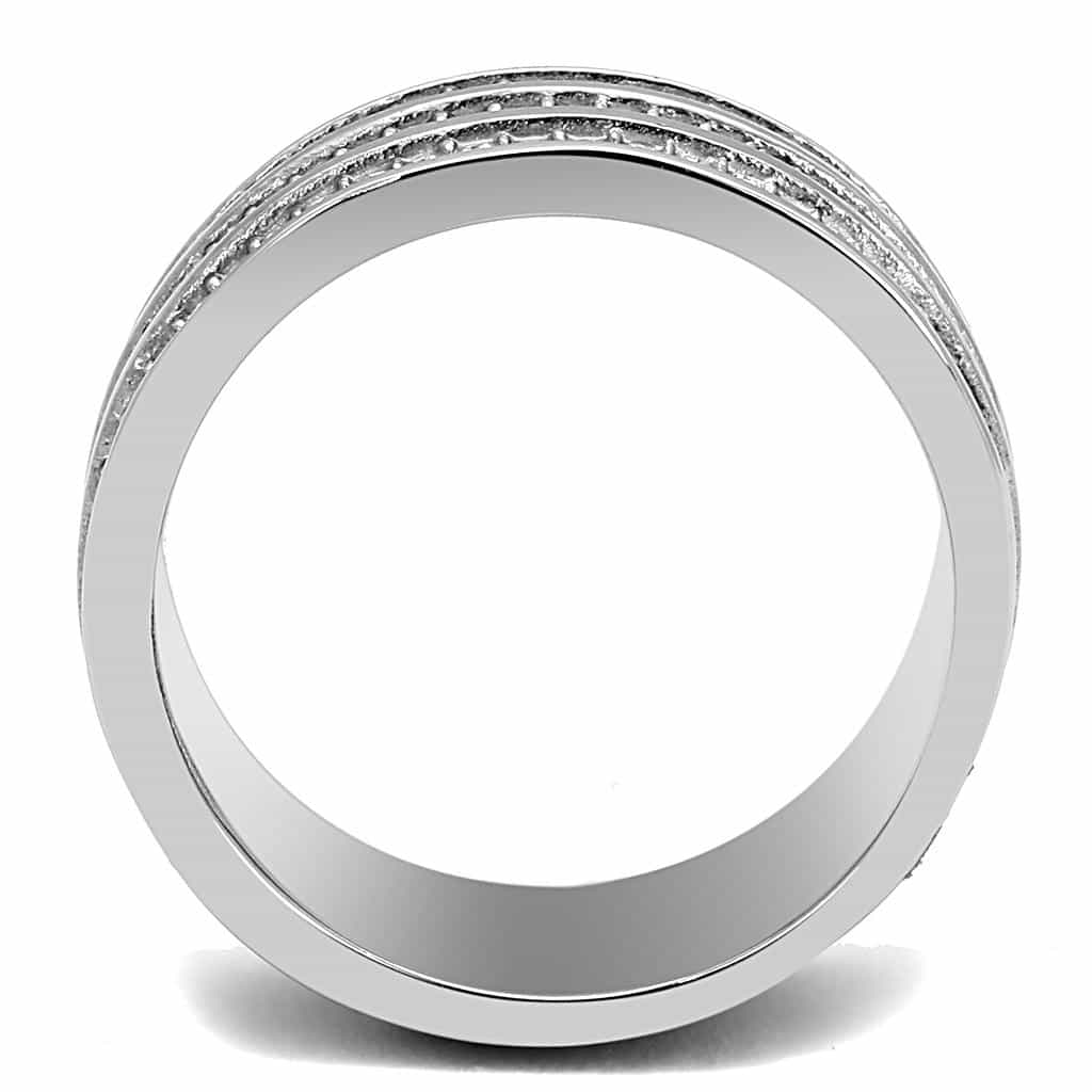 Stainless Steel CZ Pave Triple Row Wide Band Ring TK3028 view 5