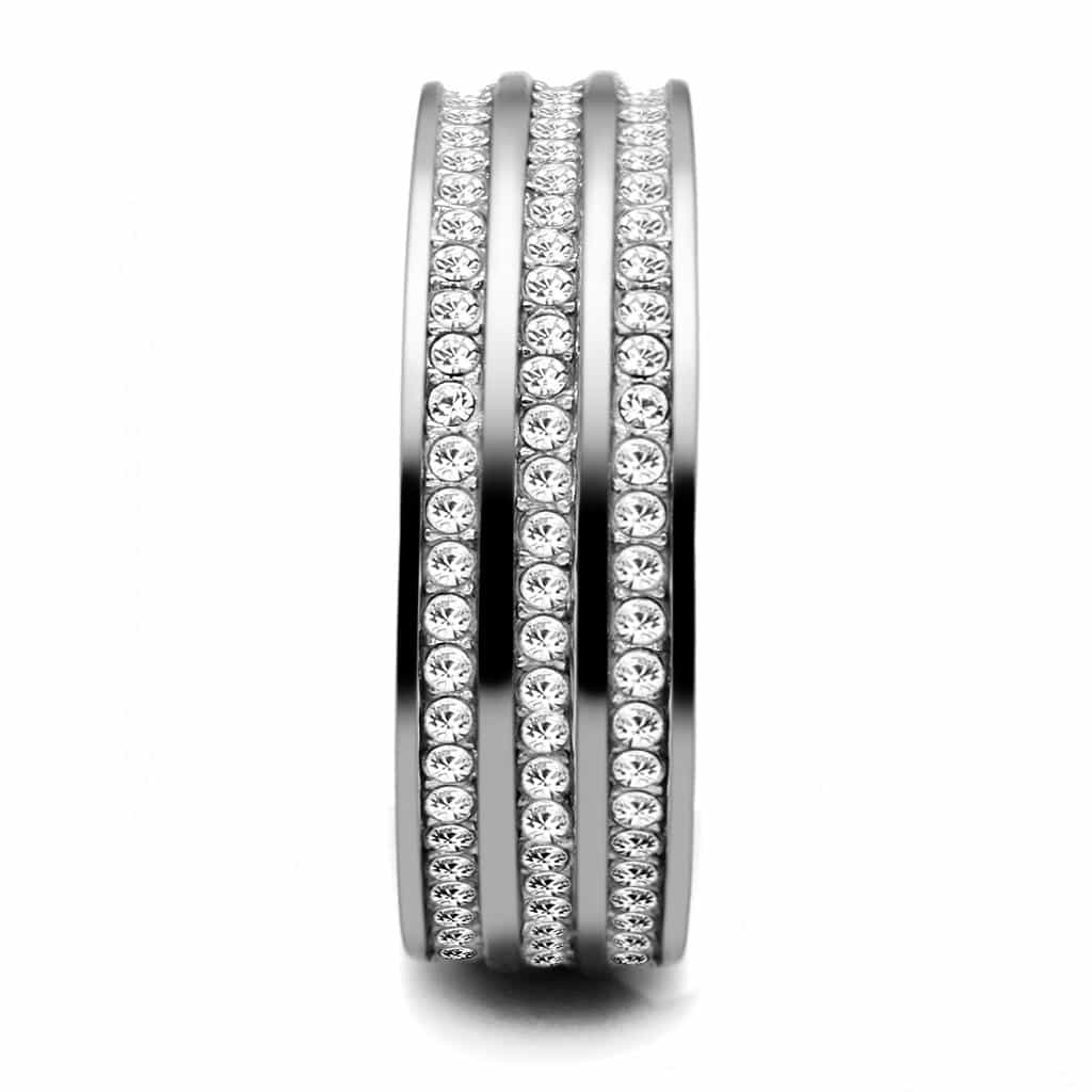 Stainless Steel CZ Pave Triple Row Wide Band Ring TK3028 view 7