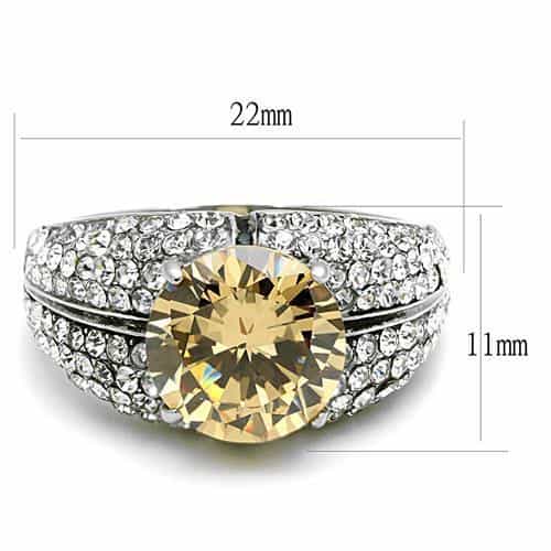 Stainless Steel Champagne CZ Round Pave Wide Cocktail Ring view 3