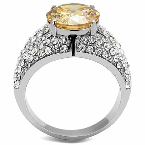 Stainless Steel Champagne CZ Round Pave Wide Cocktail Ring view 5