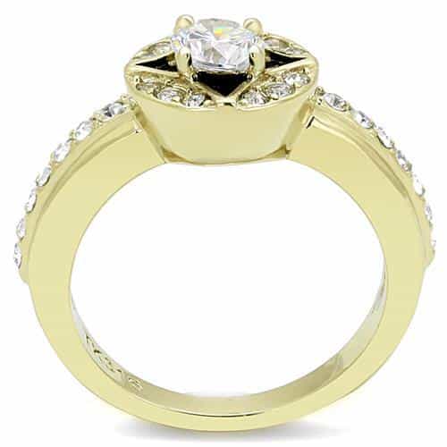 Stainless Steel Gold IP CZ Round Star of David Pave Ring view 5