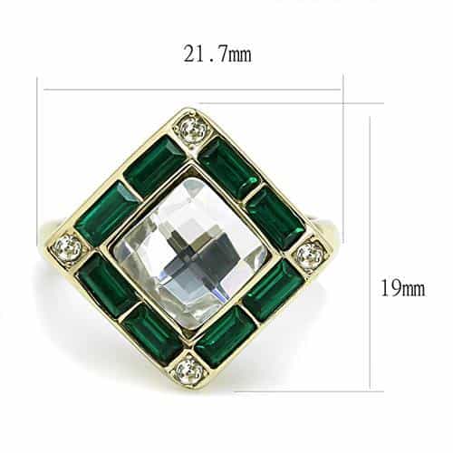 Stainless Steel Gold IP CZ Princess Emerald Green Baguette Ring view 3