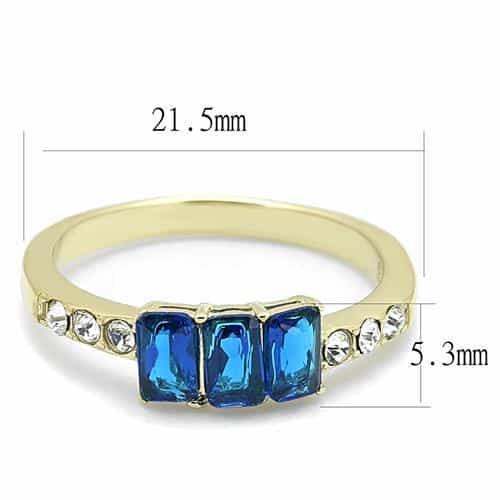 Stainless Steel Gold IP London Blue CZ Emerald Cut Triple Ring view 3