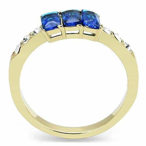 Stainless Steel Gold IP London Blue CZ Emerald Cut Triple Ring view 5