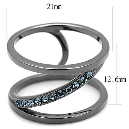 Stainless Steel Dark Gunmetal Aquamarine Blue Crystal Ring view 3