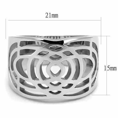Stainless Steel Polished Rose Flower Cutout Wide Band Ring view 3