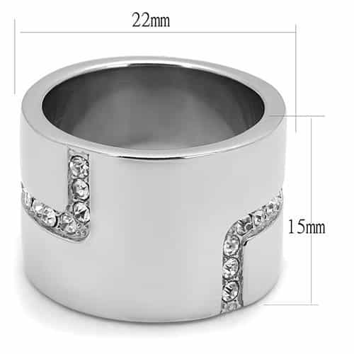 Stainless Steel Polished Wide CZ Diagonal Wave Band Ring view 3