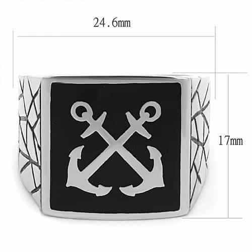 Stainless Steel Antiqued Silver Black Enamel Anchor Nautical Ring view 3