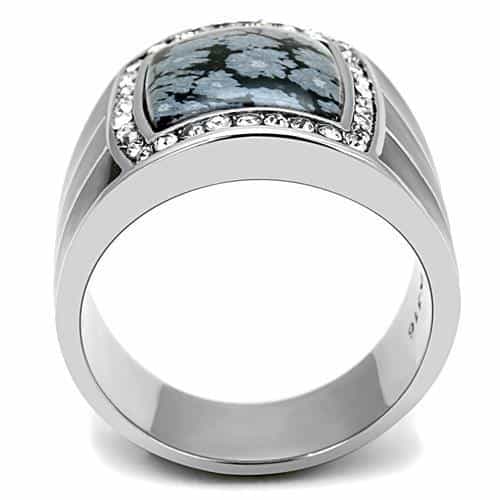 Stainless Steel Snowflake Obsidian Square CZ Halo Signet Ring view 5