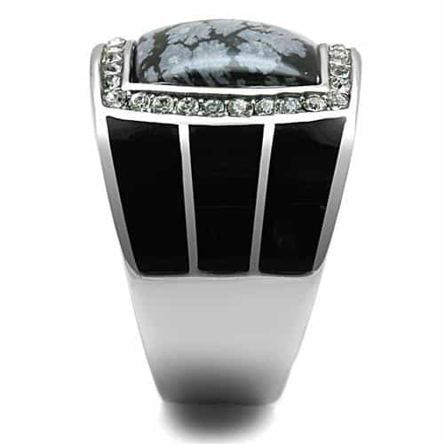 Stainless Steel Snowflake Obsidian Square CZ Halo Signet Ring view 7