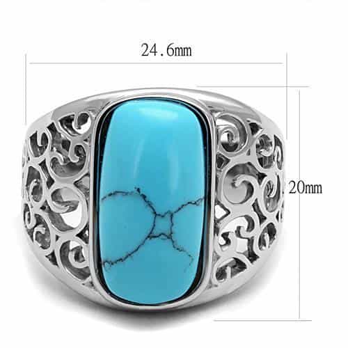 Stainless Steel Turquoise Cabochon Rectangle Filigree Scroll Ring view 3