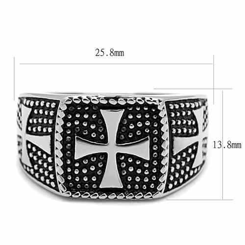 Stainless Steel Antiqued Silver Black Enamel Iron Cross Dot Ring view 3