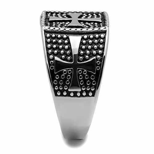 Stainless Steel Antiqued Silver Black Enamel Iron Cross Dot Ring view 7