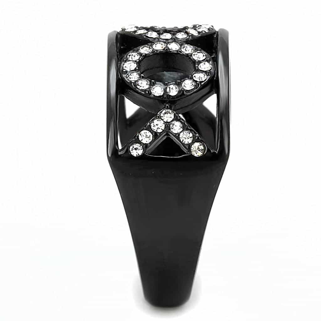 Stainless Steel Black IP CZ Pave Open Circle Loop Wide Ring view 7