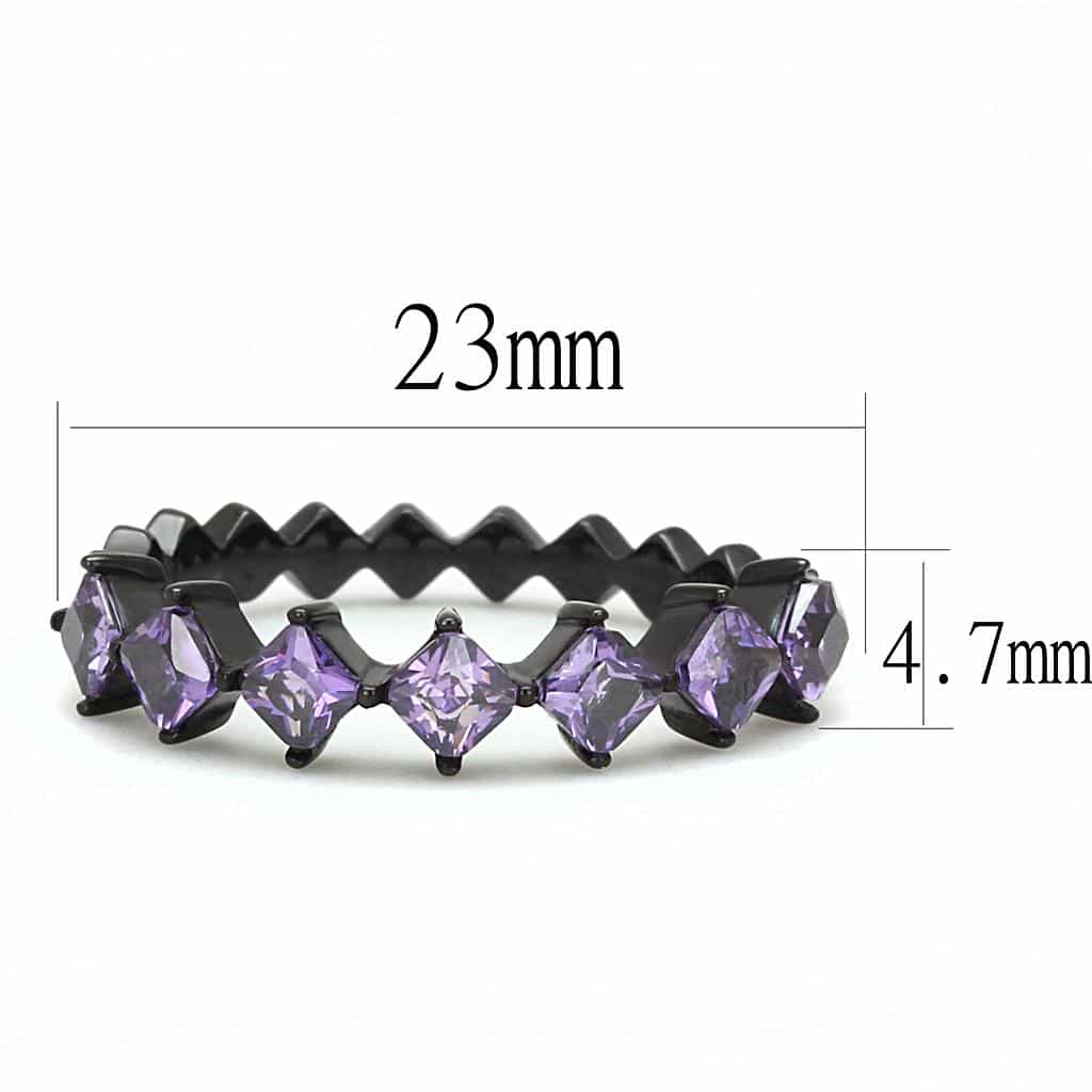 Stainless Steel Black IP Tanzanite Purple CZ Princess Zigzag Ring view 3