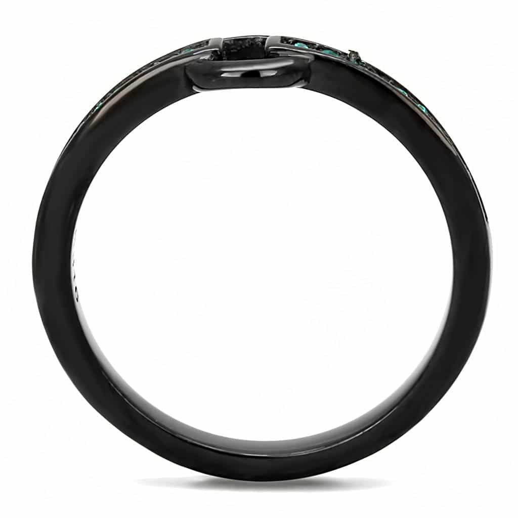 Stainless Steel Black IP Blue Zircon Crystal Channel Buckle Ring view 5