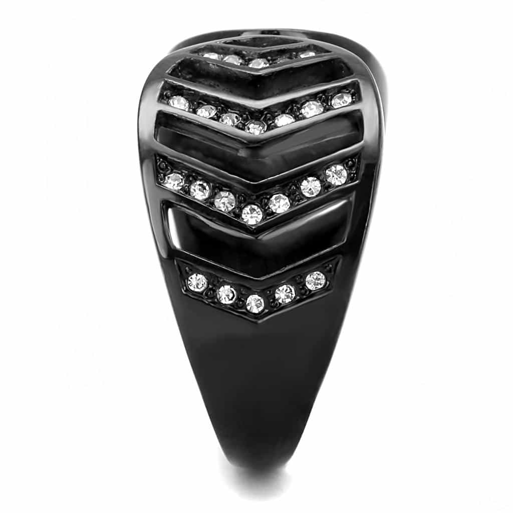 Stainless Steel Black IP CZ Pave Open Leaf Cutout Wide Ring view 7