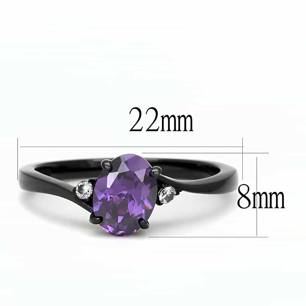 Stainless Steel Black IP Amethyst Purple CZ Oval CZ Accent Ring view 3