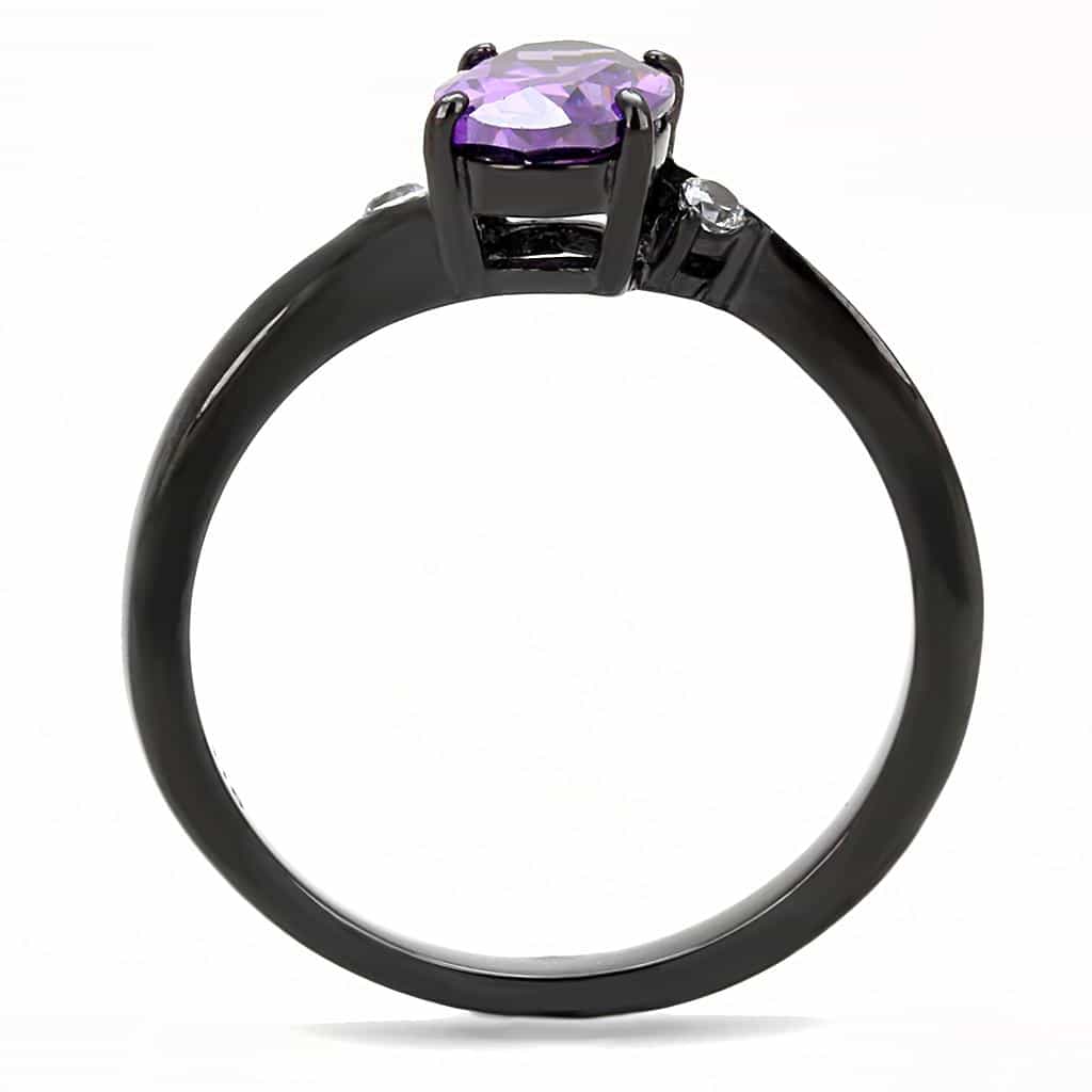 Stainless Steel Black IP Amethyst Purple CZ Oval CZ Accent Ring view 5