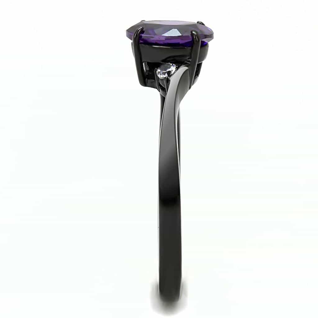 Stainless Steel Black IP Amethyst Purple CZ Oval CZ Accent Ring view 7