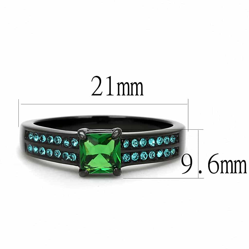 Stainless Steel Black IP Emerald Green CZ Emerald Cut Blue Ring view 3