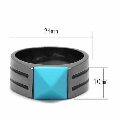 Stainless Steel Dark Gunmetal Turquoise Pyramid Square Ring view 3
