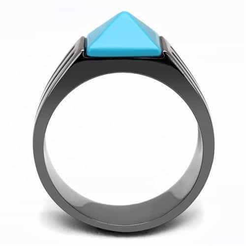 Stainless Steel Dark Gunmetal Turquoise Pyramid Square Ring view 5