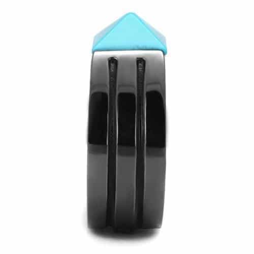 Stainless Steel Dark Gunmetal Turquoise Pyramid Square Ring view 7