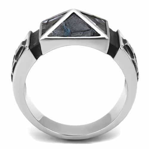Stainless Steel Antiqued Silver Black Enamel Paw Print Star Ring view 5