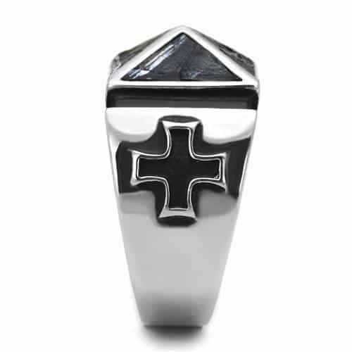 Stainless Steel Antiqued Silver Black Enamel Paw Print Star Ring view 7