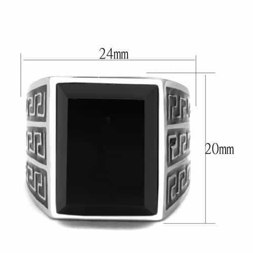 Stainless Steel Black Onyx Square Greek Key Signet Ring view 3