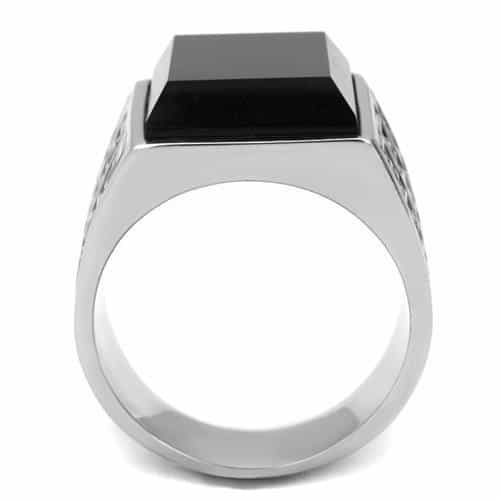 Stainless Steel Black Onyx Square Greek Key Signet Ring view 5