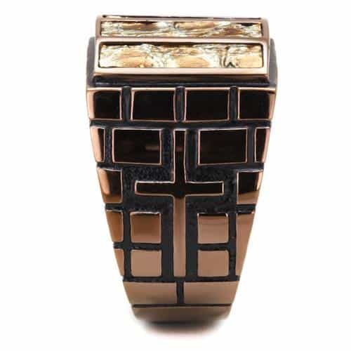 Stainless Steel Coffee Brown IP Jasper Stone Strip Channel Ring view 7